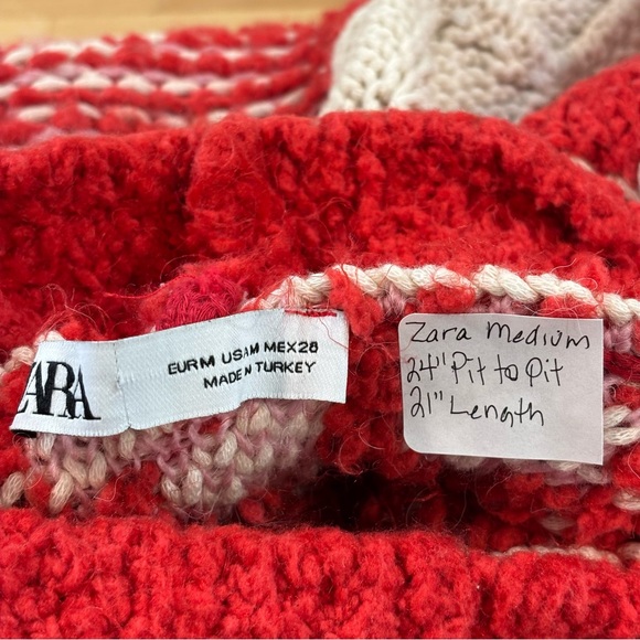 Zara Jacquard Sweater Red Pink Medium - Picture 8 of 8